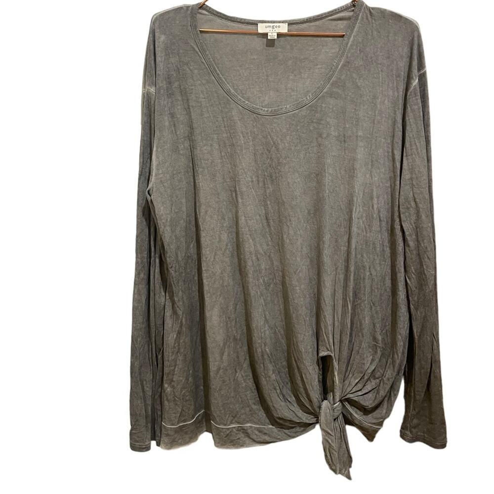 Umgee USA Gray Bottom Knot Long Sleeve Top - Size Large